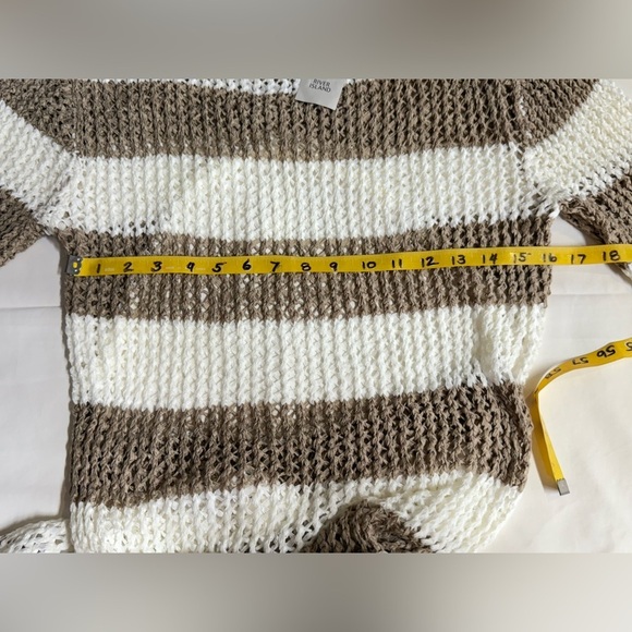 RIVER ISLAND Cream and Tan Striped long sleeve open back Swim Coverup size L - Picture 12 of 16